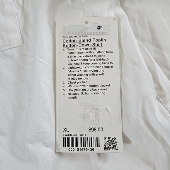 Lululemon Cotton-Blend Poplin Button-Down Shirt WHT White Women's Size XLarge - Picture 3 of 8